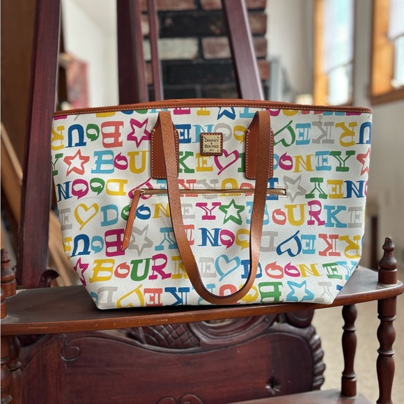 Dooney & Bourke Rainbow Multi Muna XL Zip Top Tote Never...